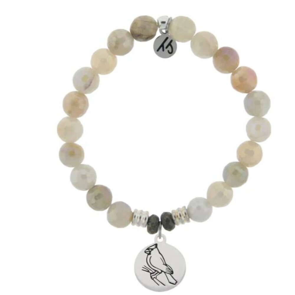 T. Jazelle Moonstone Gemstone Bracelet with Cardinal Sterling Silver Charm  -NEW
